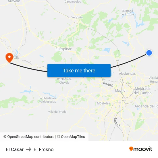 El Casar to El Fresno map