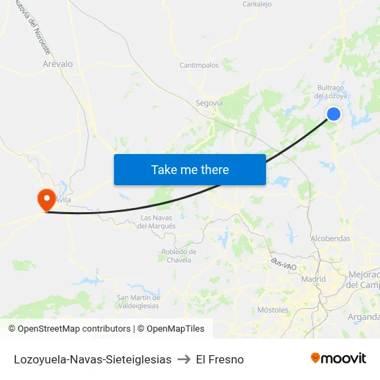 Lozoyuela-Navas-Sieteiglesias to El Fresno map