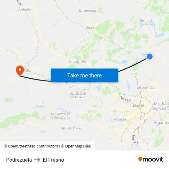 Pedrezuela to El Fresno map