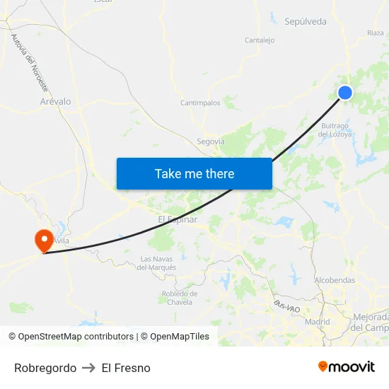 Robregordo to El Fresno map