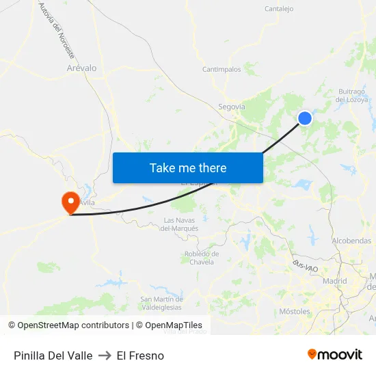 Pinilla Del Valle to El Fresno map