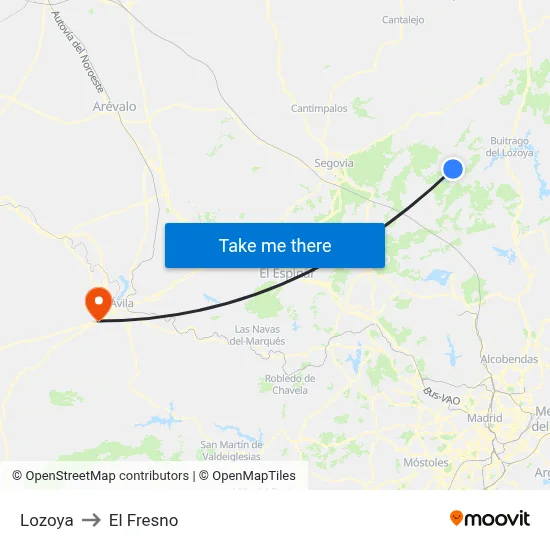 Lozoya to El Fresno map