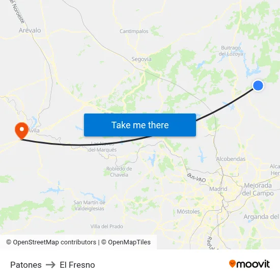 Patones to El Fresno map