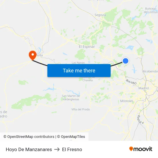 Hoyo De Manzanares to El Fresno map