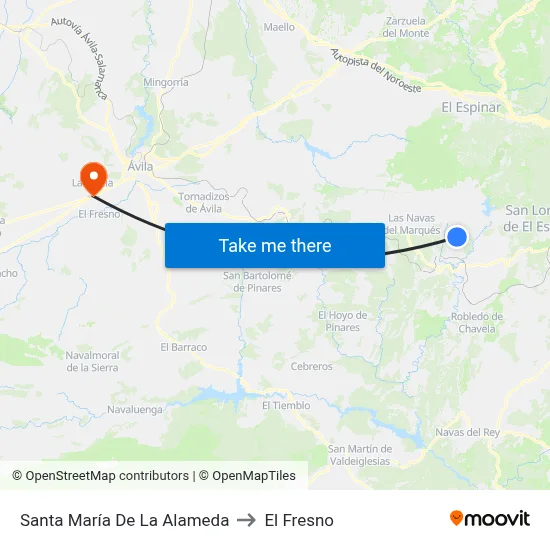 Santa María De La Alameda to El Fresno map