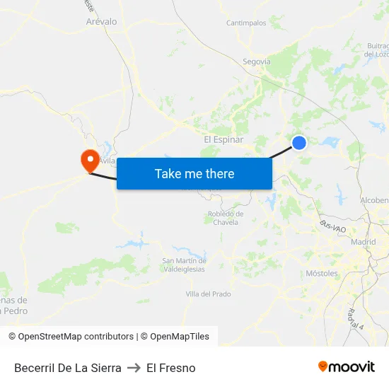 Becerril De La Sierra to El Fresno map