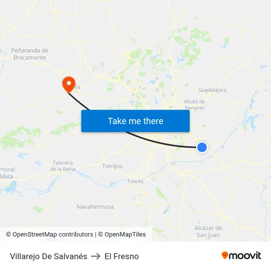 Villarejo De Salvanés to El Fresno map