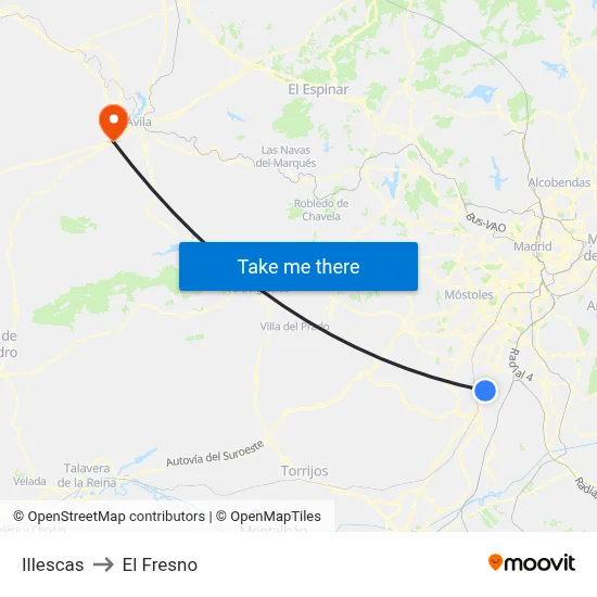 Illescas to El Fresno map