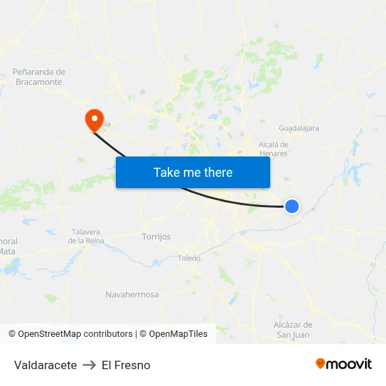 Valdaracete to El Fresno map