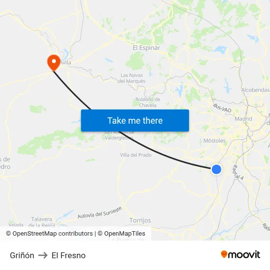 Griñón to El Fresno map