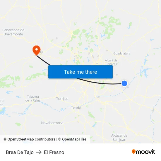 Brea De Tajo to El Fresno map