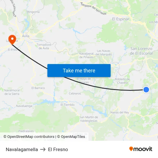 Navalagamella to El Fresno map