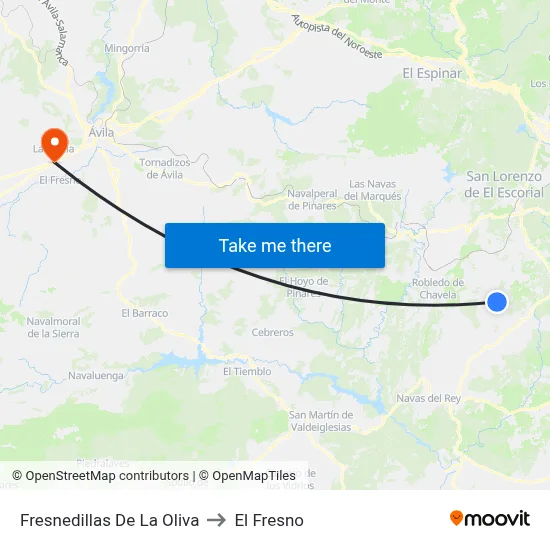 Fresnedillas De La Oliva to El Fresno map