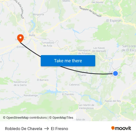 Robledo De Chavela to El Fresno map