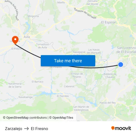 Zarzalejo to El Fresno map