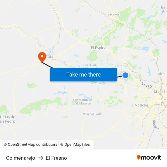 Colmenarejo to El Fresno map
