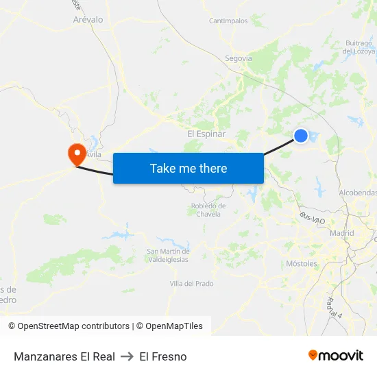 Manzanares El Real to El Fresno map