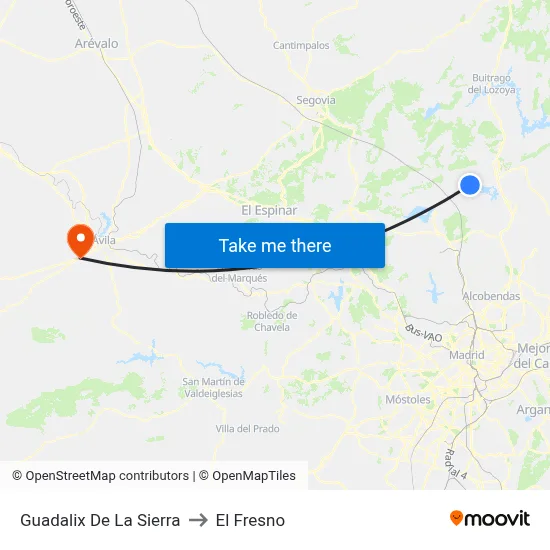 Guadalix De La Sierra to El Fresno map