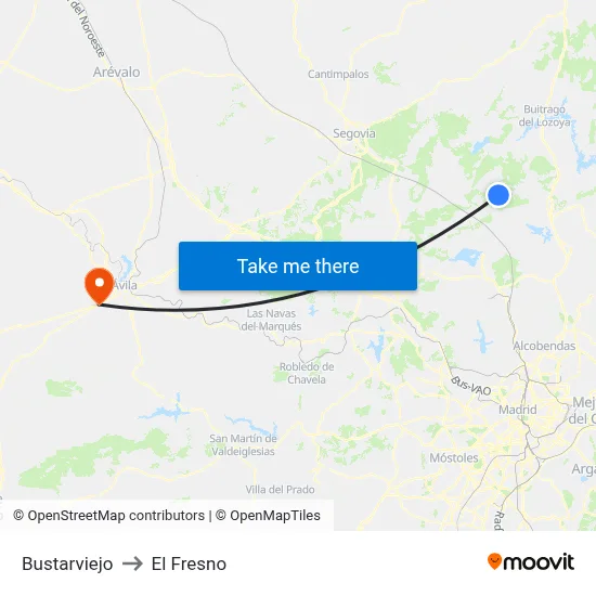 Bustarviejo to El Fresno map