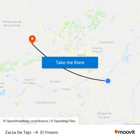 Zarza De Tajo to El Fresno map