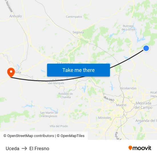 Uceda to El Fresno map