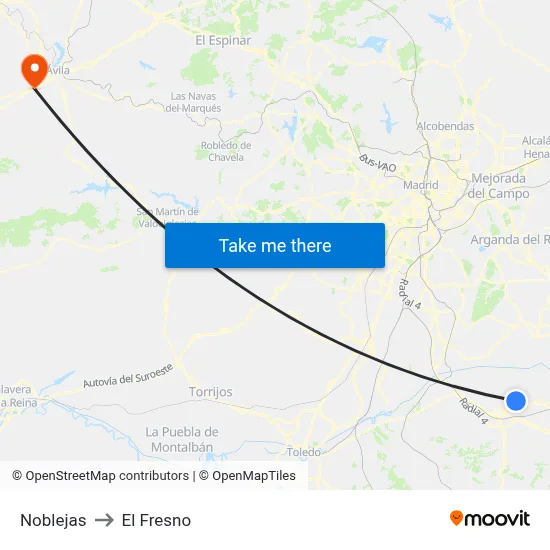 Noblejas to El Fresno map