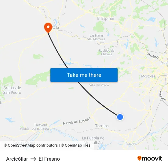 Arcicóllar to El Fresno map