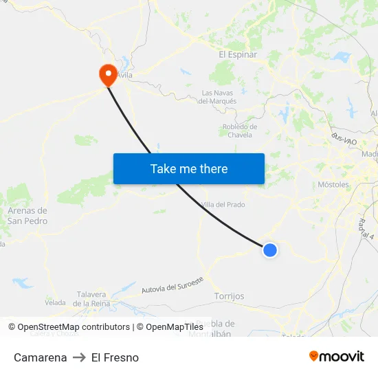 Camarena to El Fresno map