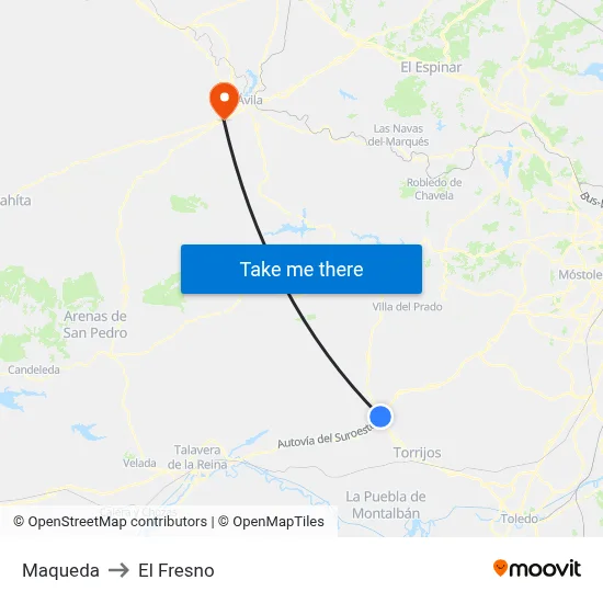 Maqueda to El Fresno map