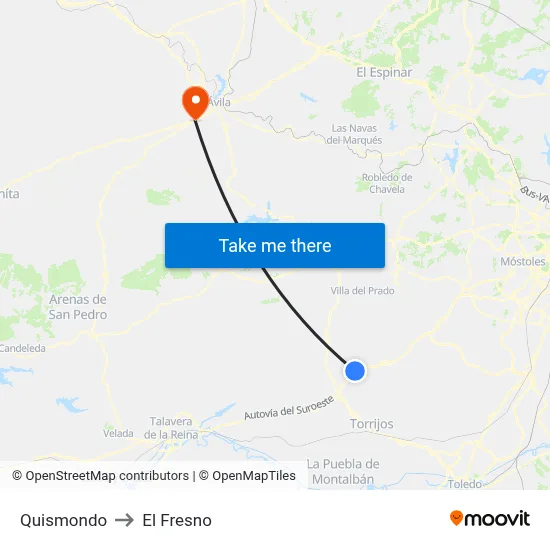 Quismondo to El Fresno map