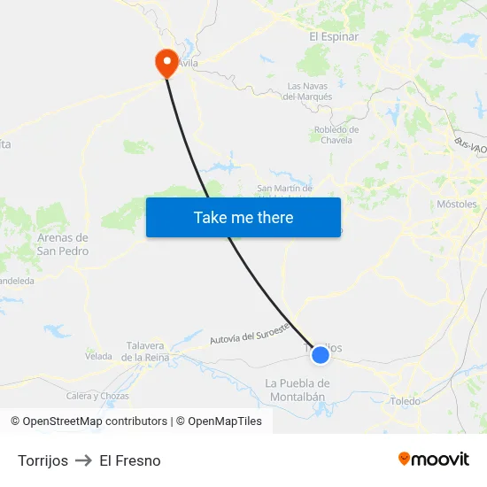 Torrijos to El Fresno map