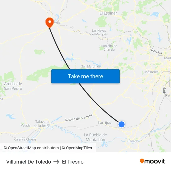 Villamiel De Toledo to El Fresno map