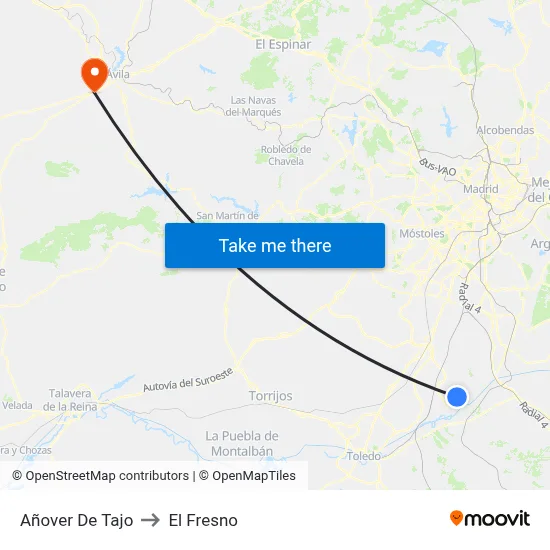 Añover De Tajo to El Fresno map