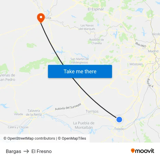 Bargas to El Fresno map