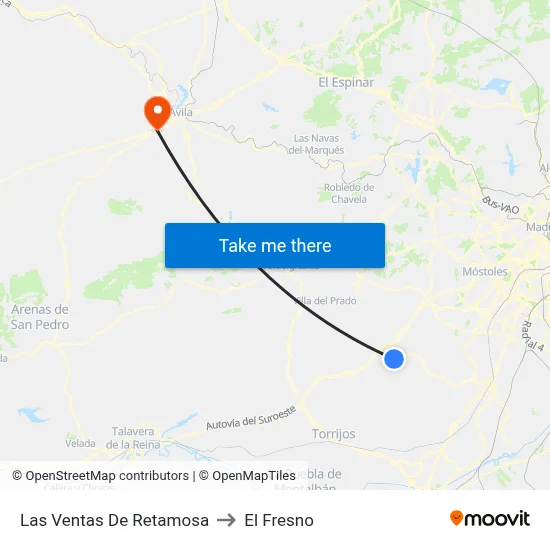Las Ventas De Retamosa to El Fresno map