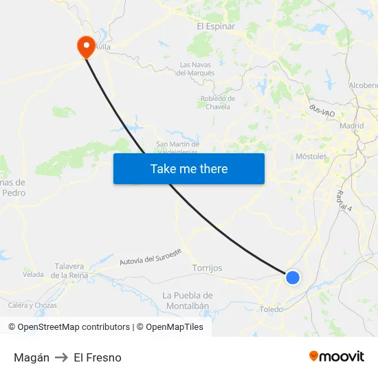 Magán to El Fresno map