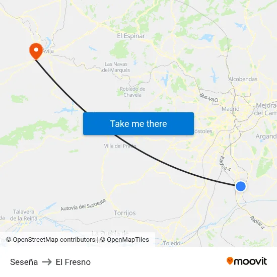Seseña to El Fresno map