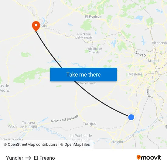 Yuncler to El Fresno map