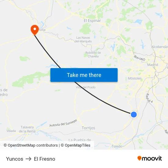 Yuncos to El Fresno map