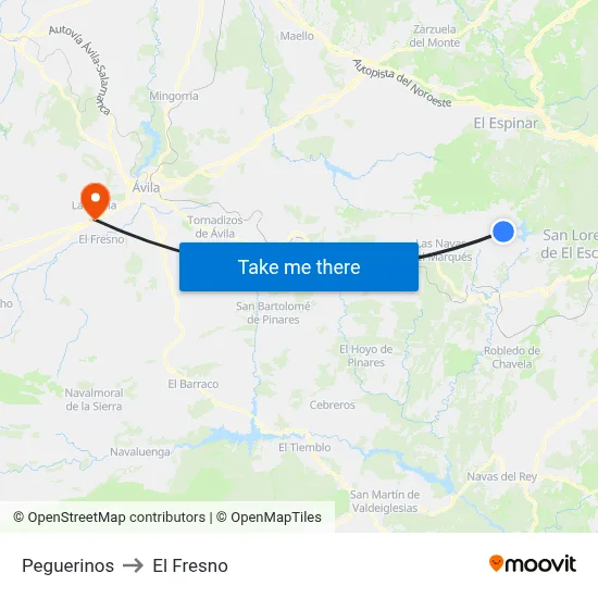 Peguerinos to El Fresno map