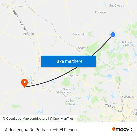 Aldealengua De Pedraza to El Fresno map