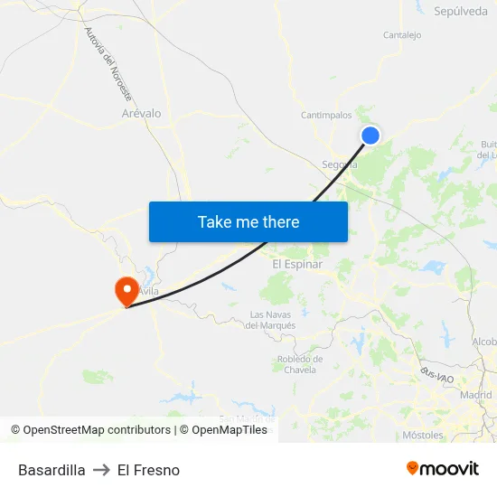 Basardilla to El Fresno map