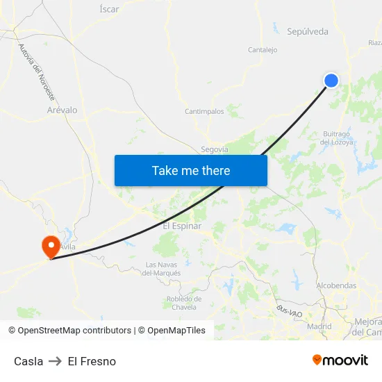Casla to El Fresno map
