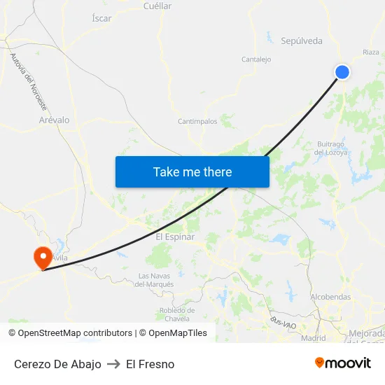 Cerezo De Abajo to El Fresno map