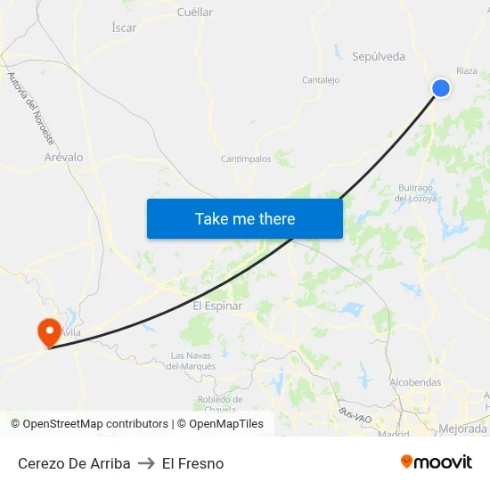 Cerezo De Arriba to El Fresno map