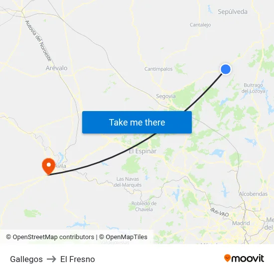Gallegos to El Fresno map