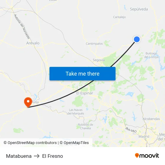 Matabuena to El Fresno map