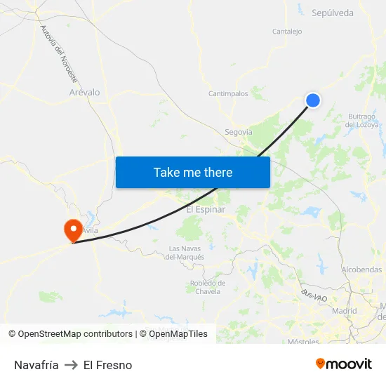 Navafría to El Fresno map