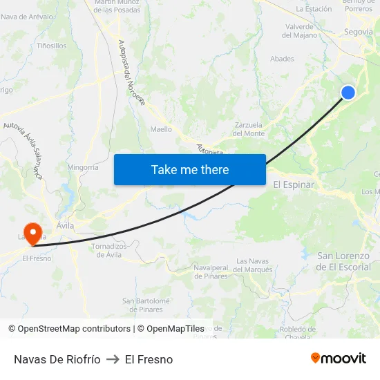 Navas De Riofrío to El Fresno map