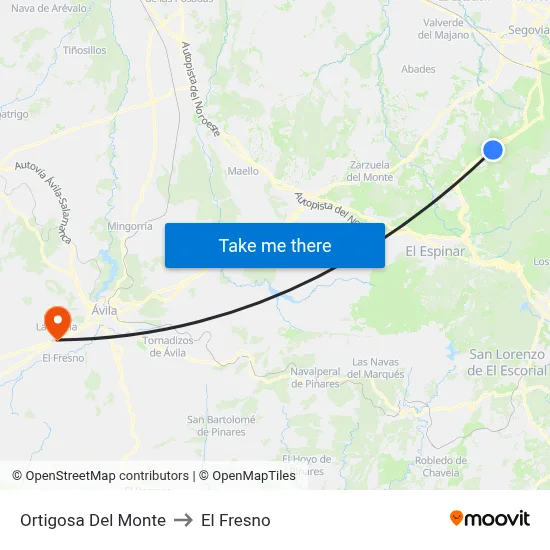 Ortigosa Del Monte to El Fresno map